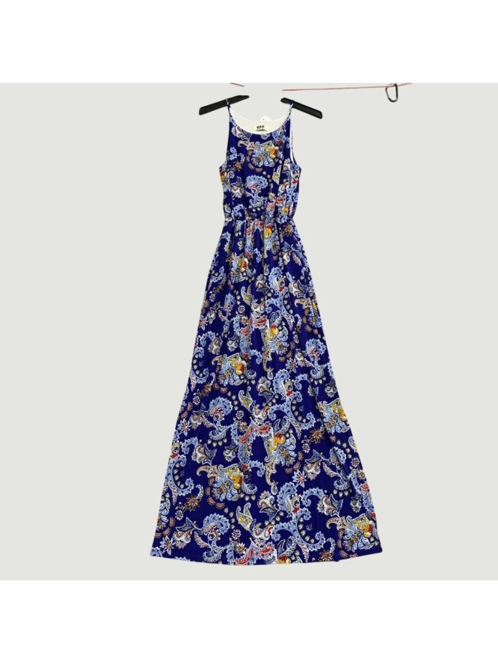 Verse Women's S Winnie Knit Maxi Dress Blue Paisley Sleeveless Polyester P0049